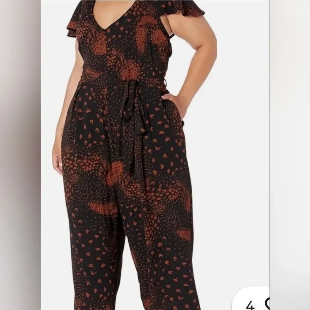 City Chic M/18 Black Brown Culotte Style Leg Tie Belt Women's Jumpsuit